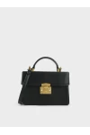 Charles Keith Two Tone Metallic Push Lock Handbag Black